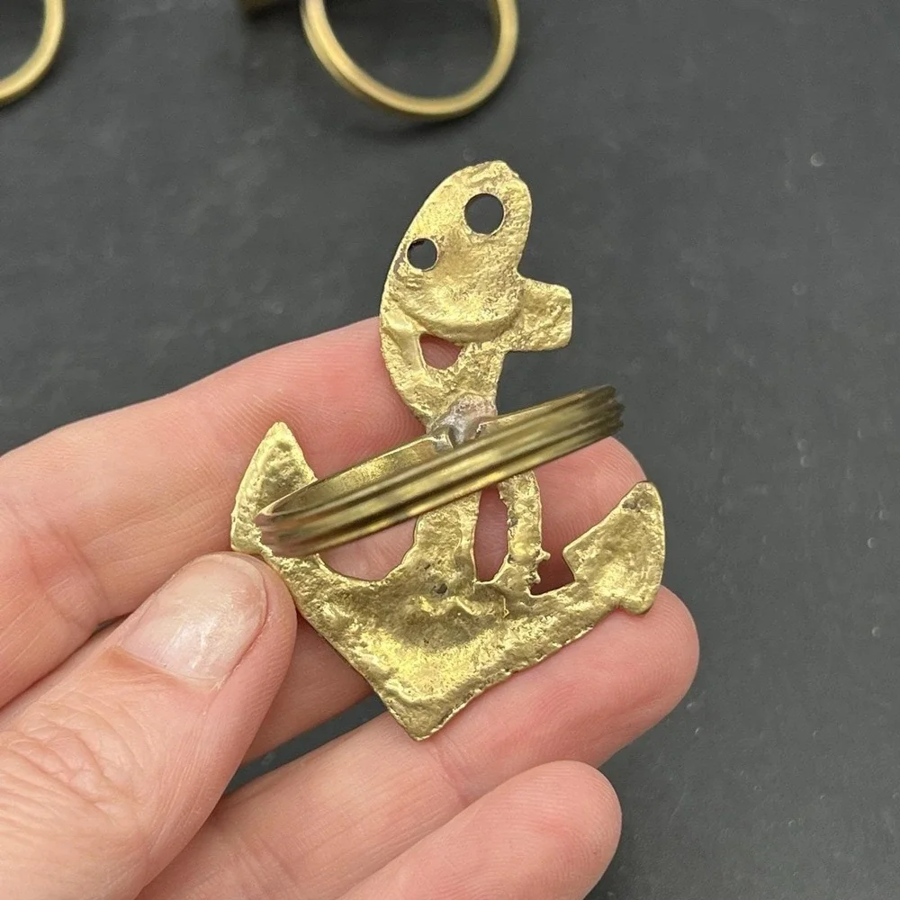 Vintage Solid Brass Nautical Napkin‎ Rings Anchor Rope ~ Set Of 4